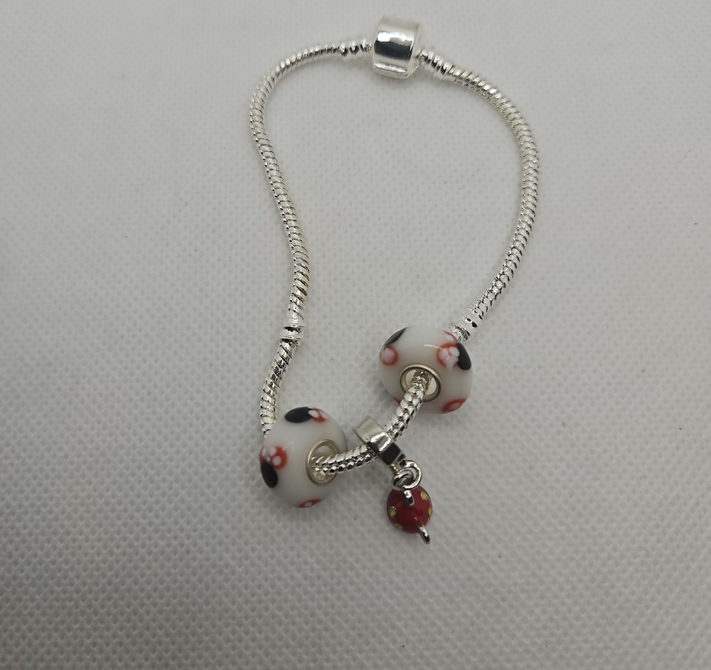 Silver Bracelet with Minnie Euro Beads